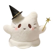Halloween Ghost Cat Plush, Cute Ghost Shaped Cat Stuffed Doll with Magic Wand, Soft Plushies with Pumpkin & Witch Hat, for Halloween Home Decor, Party Favors & Holiday Gift, B