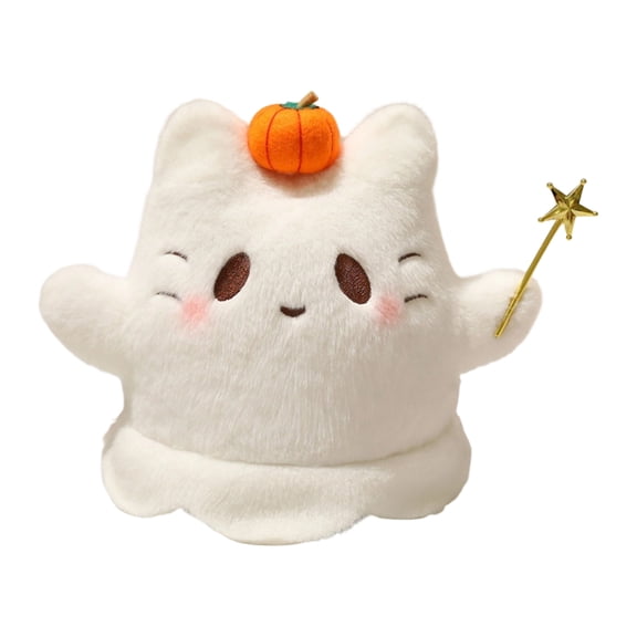 Halloween Ghost Cat Plush Toy, 7.87 in Cute Spooky Kitty Stuffed Animal Doll, Soft Cuddly Halloween Plushie for Kids, Party Decor, Room Display and Holiday GiftA