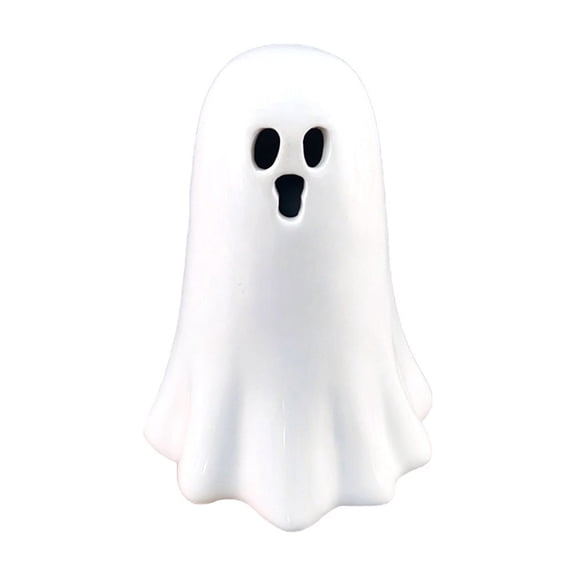 Halloween Ghost Ceramic Night Light, White Cutout Ghost Figurine, Cordless Spooky Tabletop Ornament for Mantel Entryway Shelf Home Decor