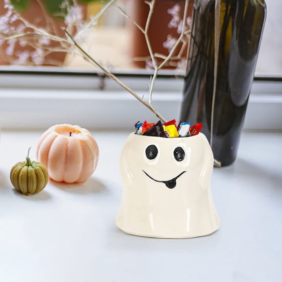 Halloween Ghost Ceramic Succulent Pot, Desktop Decoration for Spooky Season (Plant Not Included), 6.69"x5.51"x4.72"