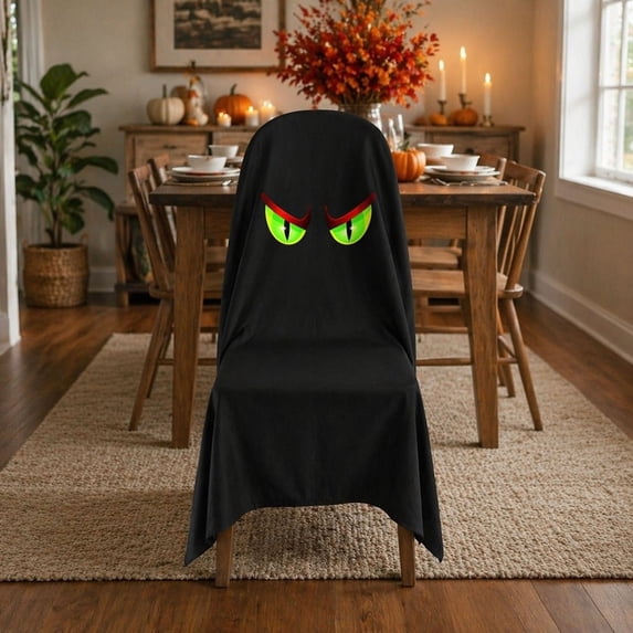 Halloween Ghost Chair Covers, 47 x 79 Inches Spooky Face Sign for Halloween Party Home Dining Room Office Decor