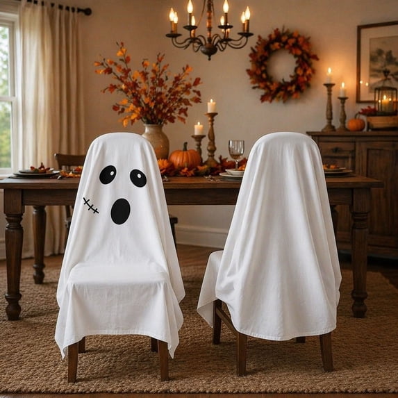 Halloween Ghost Chair Covers, 47 x 79 Inches Spooky Face Sign for Halloween Party Home Dining Room Office Decor