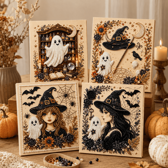 Halloween Ghost Pearl Art DIY Kit, Spooky Cute Diamond Painting Crafts for Adults,Wall Art Painting Kit for Beginner Fall Home Wall Decor and Party A