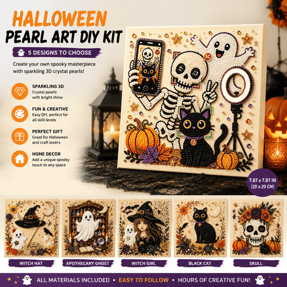 Halloween Ghost Clear Crystal Painting Kit, 7.87 x 7.87 In Plastic 3D Crystal Art Craft for Beginner Fall Home Wall Decor and Party Gifts,A#