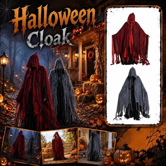 Halloween Ghost Cloak, Distressed Frayed Uneven Tattered Edge Design, Mysterious Death Outfit for Spooky Gatherings, Adult Death Perfect For, Haunted House Decoration Use, Soft