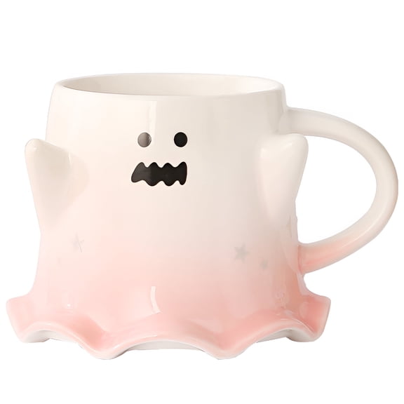 14oz 3D Ghost Ceramic Mug, Pink Spooky Halloween Shaped Coffee & Tea Cup For Home & Party Use