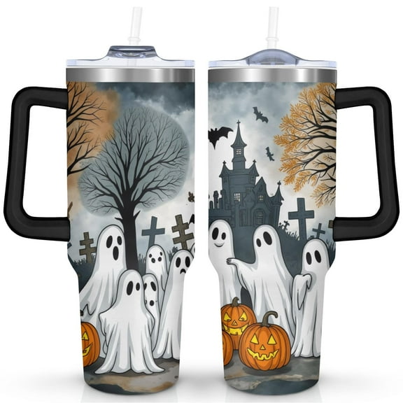 Halloween Ghost Coffee Tumble Happy Halloween Pumpkin Tumbler Cup with Straw,Thermal with Lids for Hot and Cold Drinks for Work Travel 40 oz Boo Cup