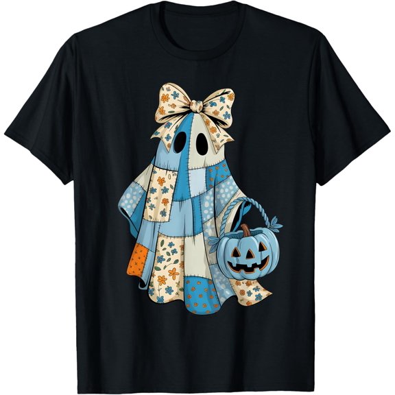 Halloween Ghost Coquette Blue Patchwork Costume Spooky Boo T-Shirt