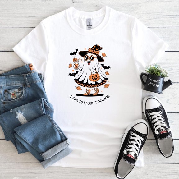 Halloween Ghost Cotton T-Shirt – Unisex Softstyle Tee, Casual Spooky Season Shirt