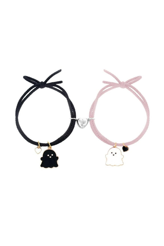 Halloween Ghost Couple Bracelets,Cute Halloween Love Heart Magnetic Couple Matching Bracelet Adjustable Braide Rope Ghost Pumpkin Hat Bracelet for Women Men Couple Friendship Jewelry Gift V7I4