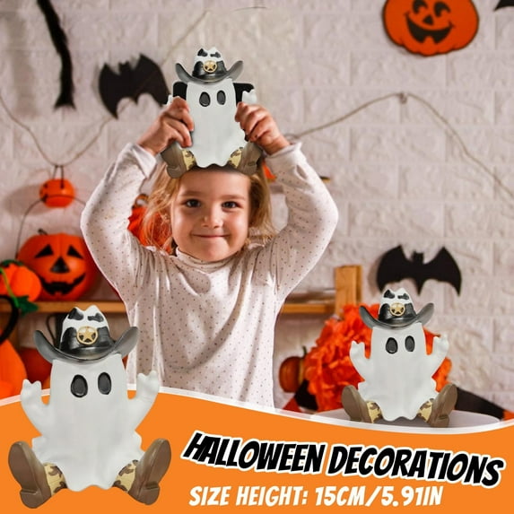 Halloween Ghost Cowboy, Halloween Cowboy Ghost Statue, Resin Crafts Ornaments Cute Cowboy Ghost Decor, Halloween Tabletop Ghost Figurines for Home Indoor Outdoor(1pc)