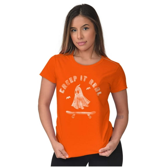 Halloween Ghost Creep It Real Skater Womens Fitted Plus Size Graphic Tee Brisco Brands 2X