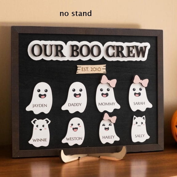 Halloween Ghost Crew Wooden Sign Personalized Family Name Decor