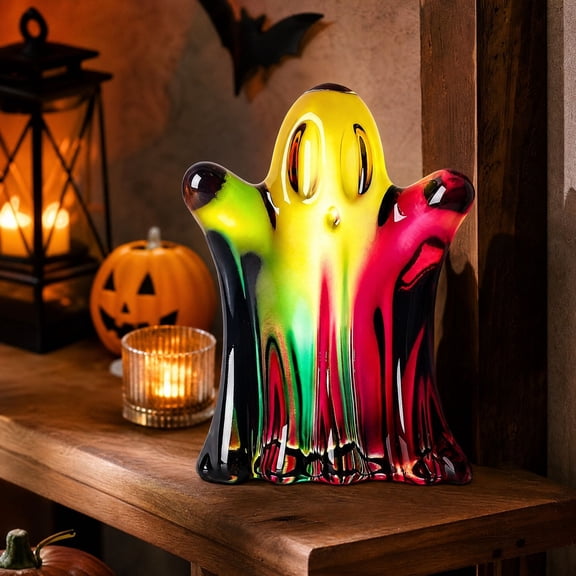 Halloween Ghost Crystal Paperweight, Cute Ghost Figurine, 2.76 inch Spooky Desktop Statue for Office Desk, Living Room Shelf and Holiday Gift