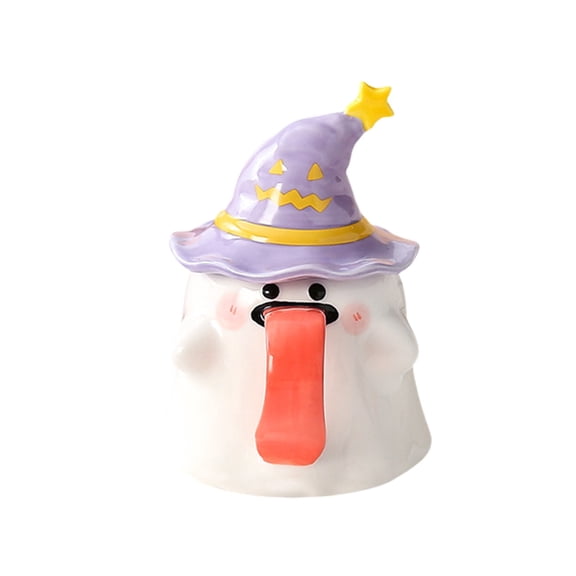 Halloween Ghost Cup 2.76 x 3.46 in, Witch Hat Ceramic Mug with Lid, Cute Coffee Tea Cup for Party Table Decor