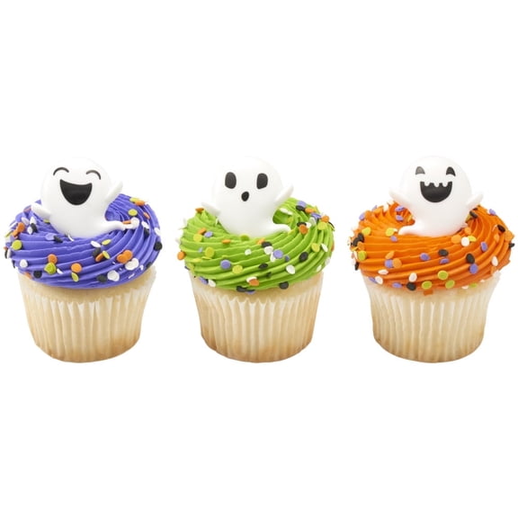 Halloween Ghost Cupcake Rings 12 Pack Spooky Party Favor Toppers for Cupcakes, Donuts & Cakes
