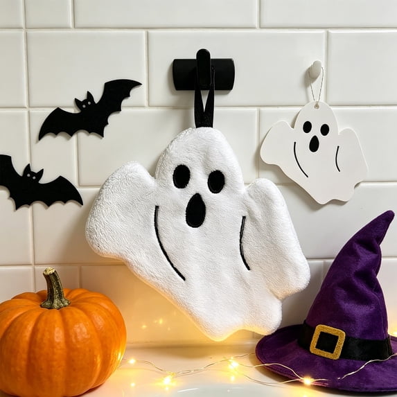 Halloween Ghost Cute Hand Towel with Hanging Loop, Quick Dry Hand, Microfiber Fleece Absorbent Kitchen Towels Decorative for Bathroom Kids Bedroom