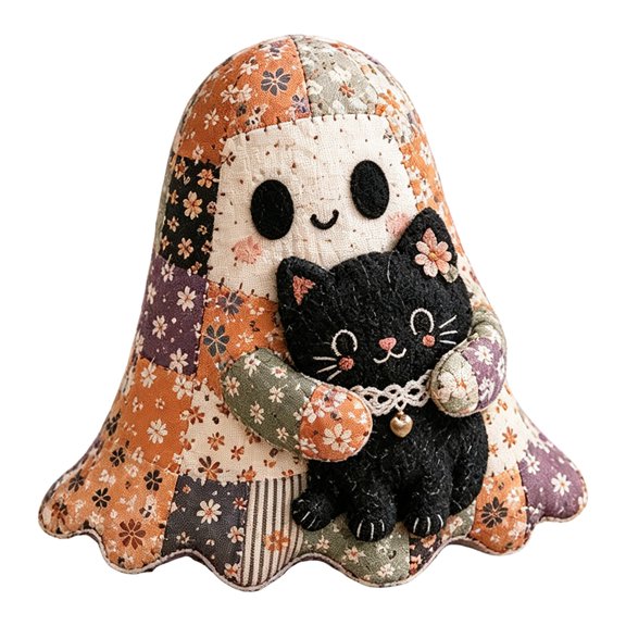 Halloween Ghost DIY Patchwork Craft Kit, Pre-Cut Fabric & Stuffing with Scissors & Instruction Guide, Family Arts & Crafts DIY Toy for Fall Halloween Home Handmade Decor