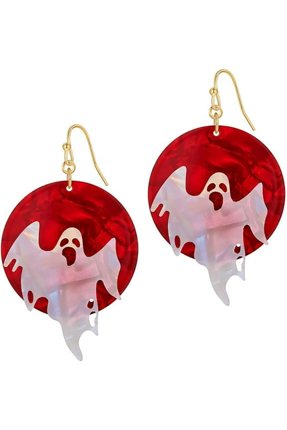 Halloween Ghost Dangle Earrings for Women Red Blood Moon Circle Round Statement Earrings Hook Drop Halloween Accessories Jewelry for Costume Party Outfit