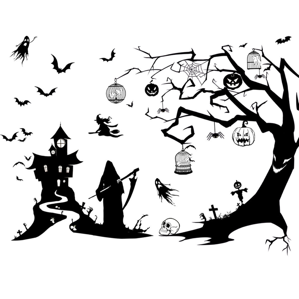 Halloween Ghost Dead Tree Castle Witch Halloween Wall Sticker Bedroom Background Bedroom Decoration