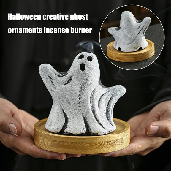 Halloween Ghost Decor 4.5 X 4.5 Inch Incense Burner Holder Spooky Halloween Decor for Home Vintage Halloween Indoor Decoration for Mantel Desk Living Room 1 Pack