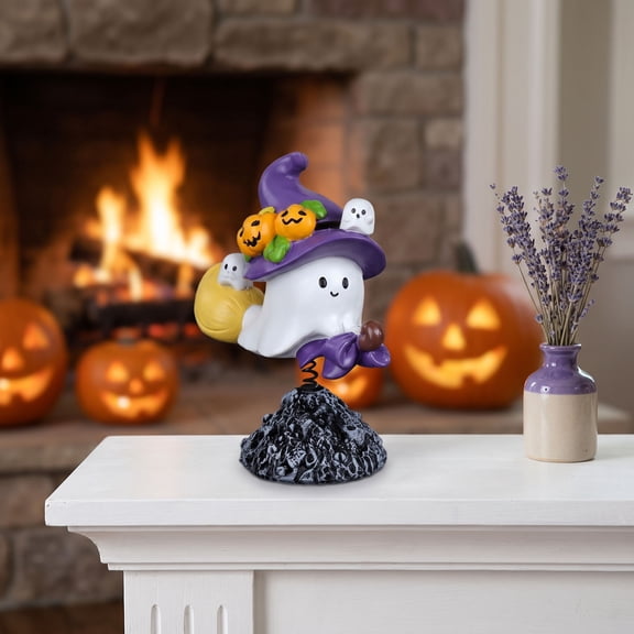 Halloween Ghost Decor, Cute Ghost Ornament Witch Hat Can Shake Funny Resin Statue, Lightweight Holiday Prop for Porch, Tree and Party Setup, Fun Gift for Autumn Festival Celebrations, Multicolor