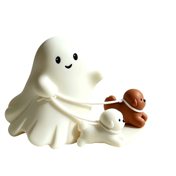 Halloween Ghost Decor Cute Spooky Walking Ghost Figurine with Dogs Indoor Home Fall Season Tabletop Decor