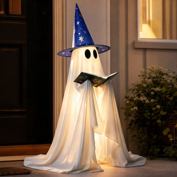 Halloween Ghost Decoration, 8 Lighting Modes Standing Reading Ghost, Magic Book With green Lighting for Porch Yard Indoor Outdoor Halloween Decor, 3 AA Batteries (Not included)