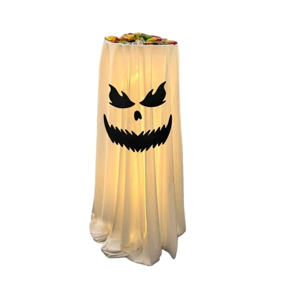 Halloween Ghost Decorations, 31'' Light-up Ghost Halloween Candy Bowl Stand, Cute Halloween Candy Treat Large GhostCandy Holder with Led Lights for Front Door Porch Outdoor Indoor Horror Decor, A