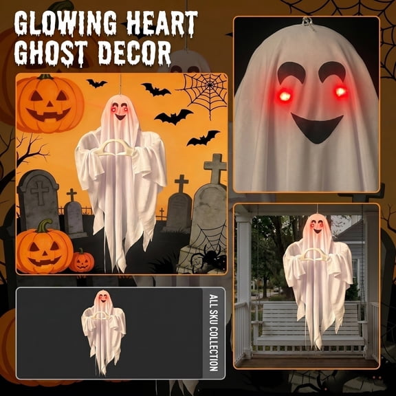 Halloween Ghost Decorations 35 Inch Light Up Hanging Ghost Decor for Outdoor Yard Porch Haunted House and Halloween Party Displays 1 Piece