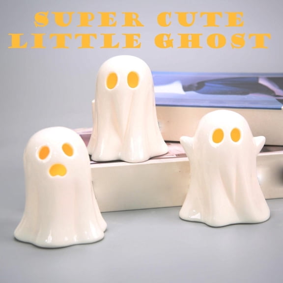Halloween Ghost Decorations 4 Inch Cute Ceramic Ghost Figurines 3 Pack Light Up Halloween Decorations for Home Indoor Mantel Shelf Halloween Party Decor