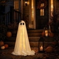 thumbnail image 1 of Halloween Ghost Decorations, 59.06 Inch Light Up White Fabric Standing Ghost Lamp with Stripe Bow, Spooky Halloween Indoor Holiday Porch Ornament, 1 of 5