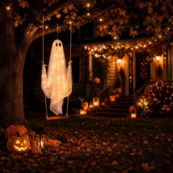 Halloween Ghost Decorations 79 Inch Large Hanging Swinging Ghost White Spooky Halloween Decor for Yard Porch Lawn Halloween Party Decor Outdoor Display 1 Set