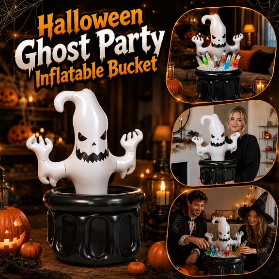 Halloween Ghost Decorations, Dual Function Spooky Inflatable Cooler for Parties, Outdoor Halloween Decorations Yard Setup, Halloween Drink Holder for Gathering, Fun Holiday Party