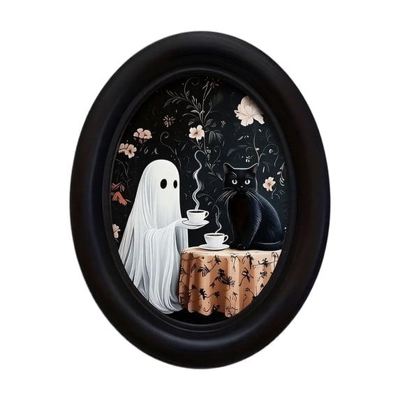Halloween Ghost Decorations Featuring Rustic Wooden Wall Art, Cute Black Cat and Spooky Scene, Versatile Halloween Wall Decor for Home, Bedroom and Party Spaces, Festive Gift Set,