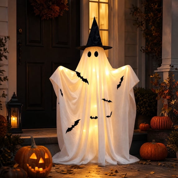 Halloween Ghost Decorations Outdoor Light Up Spooky Witch Costume for Party Porch Mantel Home Decor