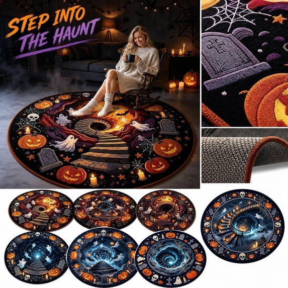 Halloween Ghost Decorations Spooky 3D Visual Round Rug Indoor Seasonal Decor for Living Room Bedroom Home Office Ideal Party Supply for Halloween Enthusiasts