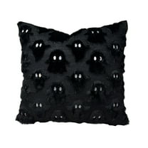 Halloween Ghost Decorative Pillow Covers 18x18, Black Soft Plush Faux Fur Farmhouse Throw Cushion Cases for Fall Autumn Holiday Home Decorations