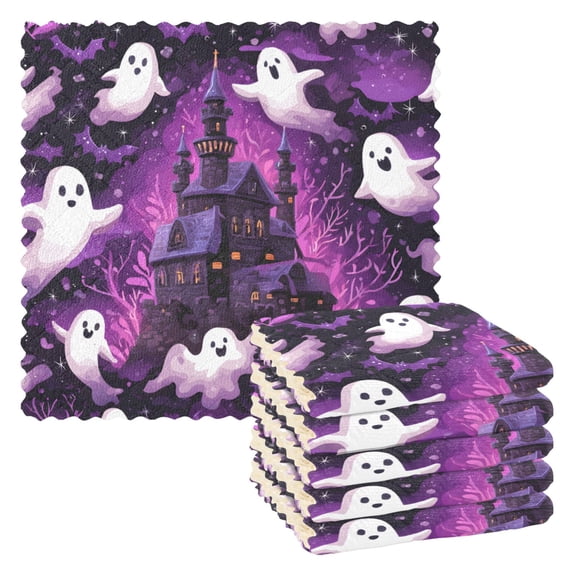 Halloween Ghost Design Dish Towels 6 Pack Kitchen Cleaning Dish Cloths Absorbent Reuseable Cleaning Cloths 11'' x 11''