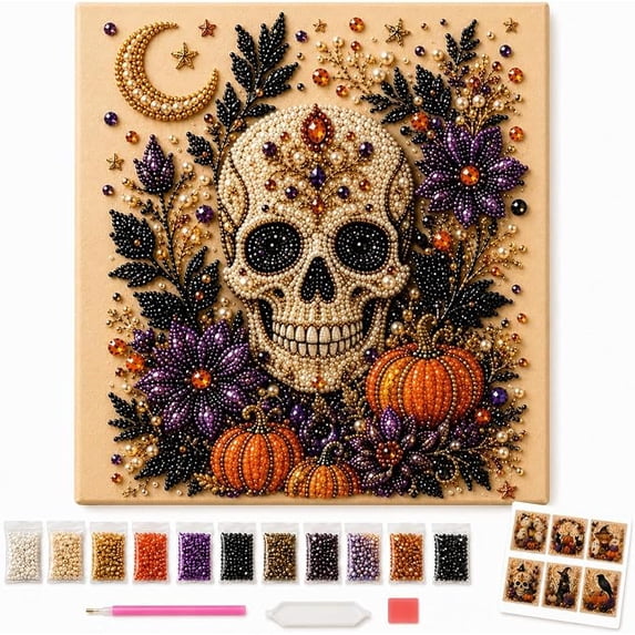 Halloween Ghost Diamond Art DIY Kit, 3D Pearl Rhinestone Hanging Ornament, Cute Spooky Fall Wall Decor Craft Gift for Adults Beginners(Skeleton)