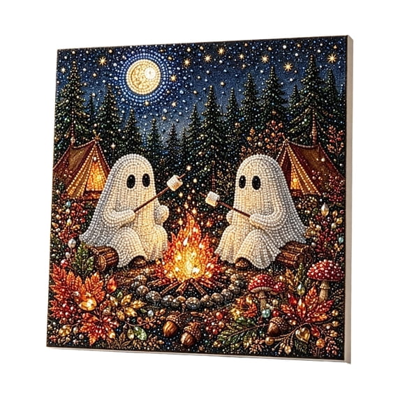 Halloween Ghost Diamond Art Kit for Adults, Painting Kit 8.2x8.2 inch, DIY Halloween Ghost Painting Kits for Beginners, Diamond Dots Kits Gem Arts Crafts for Home Wall Decor Gift(White)