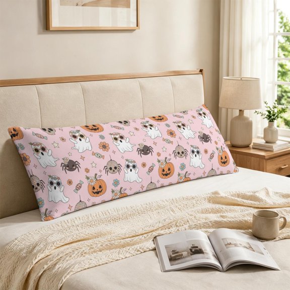 Halloween Ghost Disco Spider Pink Pattern Long Throw Pillow Cover, Full Body Pillowcase with Hidden Zipper, Breathable Warm Gifts for Bedroom Sofa Decor, 59'' X 19.7''