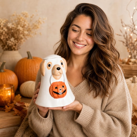 Halloween Ghost Dog Candy Bowl Bucket- White Ghost Bucket, Ghost Planter, Ghost Bucket Vase, Halloween Decor Ghost Dog, Ghost Candy Bowl Bucket for Home Decor, Outdoor Decoration
