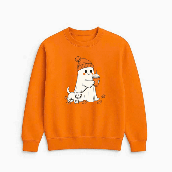 Halloween Ghost Dog Cartoon Graphic Creepy Haunted Style Casual Outfit Sweatshirt, for men & women, up to size 5XL