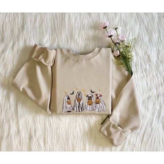 Halloween Ghost Dog Embroidered Sweatshirt