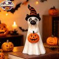 thumbnail image 1 of Halloween Ghost Dog Resin Figurine, Witch Hat Puppy Statue with Jack O Lantern Pumpkin Bucket, Spooky Desktop Ornament, Halloween Decorations, Indoor Covered Outdoor Table Mantel Home Party Decor, 1 of 7
