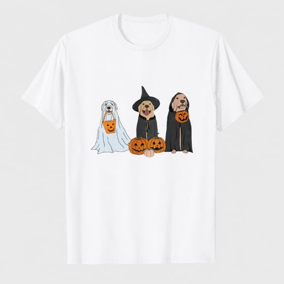 Halloween Ghost Dogs Tshirt Gift Women Dog Lover Halloween Shirt Cute Pumpkin Face Graphic Tee Short Sleeve Fall Top