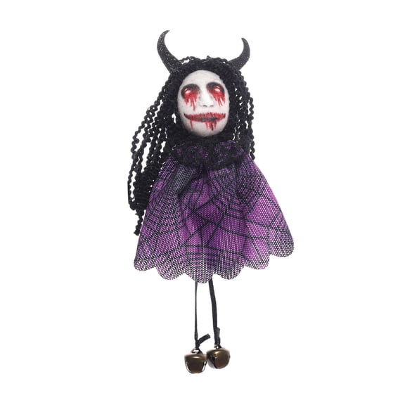 Halloween Ghost Doll Hanging Ornaments with Spooky Face and Small Golden Bells, Classic Tree Decor, Pendant for Home Indoor Outdoor Holiday Party and Festival Scene Layout, D