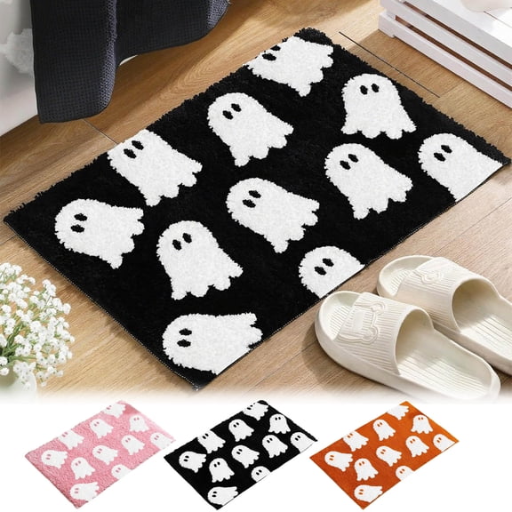 Halloween Ghost Door Mat – Spooky Design for Entryways & Foyers, Absorbent Non-Slip Material, Easy to Clean, Ideal for Halloween Home Decor, Welcomes Guests with Festive, 23.6*15.7in, Black
