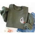 thumbnail image 1 of Halloween Ghost Drinking Coffee Embroidered Sweatshirt, 1 of 5